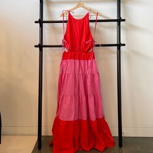 Staud size S red and pink tiered maxi dress